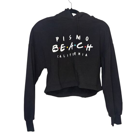 Black Cropped Pismo Beach Hoodie Sweater - Picture 1 of 3
